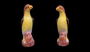 Polychrome Delft Parrots (pair)